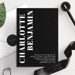 Convite Casamento Minimalista Moderno e Ousado em Preto e