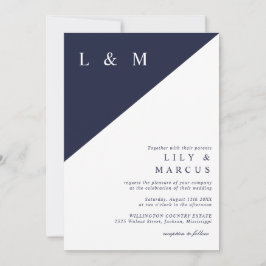 Convite Casamento Minimalista Moderno Elegante Azul Marinh