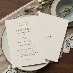 Convite Casamento Minimalista Moderno Elegante Bege Claro