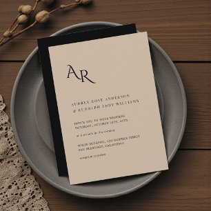 Convite Casamento Minimalista Moderno Elegante Bege Preto