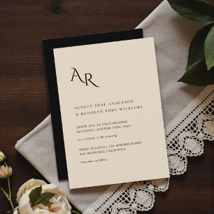 Convite Casamento Minimalista Moderno Elegante Creme Preto