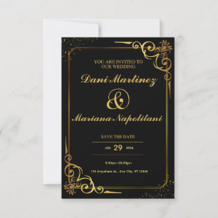 Convite Casamento Minimalista Moderno Elegante do Ouro Neg