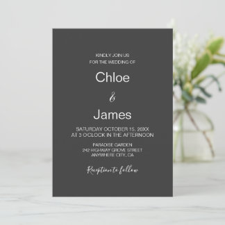 Convite Casamento Minimalista Moderno em Carvão