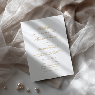 Convite Casamento Minimalista Moderno em Ouro e Letra Esti