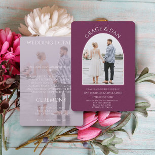 Convite Casamento Minimalista Moderno em Tonalidade Ameixa