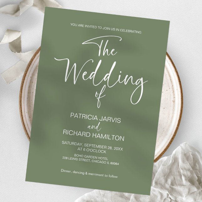 Convite Casamento Minimalista Moderno em Verde Sage (Criador carregado)