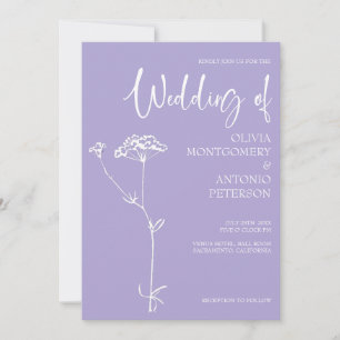 Convite Casamento Minimalista Moderno Floral Lavanda Viole