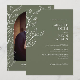 Convite Casamento Minimalista Moderno Floral Verde Salvia