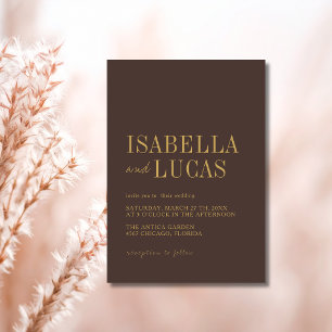 Convite Casamento Minimalista Moderno Marrom e Dourado