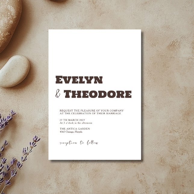 Convite Casamento Minimalista Moderno Marrom Espresso (Criador carregado)