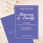 Convite Casamento Minimalista Moderno Periwinkle & White<br><div class="desc">Design de convite de casamento moderno,  minimalista e moderno apresenta uma paleta de cores de 2022 de fundo azul periwinkle com blocos de texto personalizáveis brancos em fontes modernas</div>