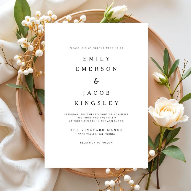 Convite Casamento Minimalista Moderno Preto e Branco (Modern Minimalist Black And White Wedding Invitation)