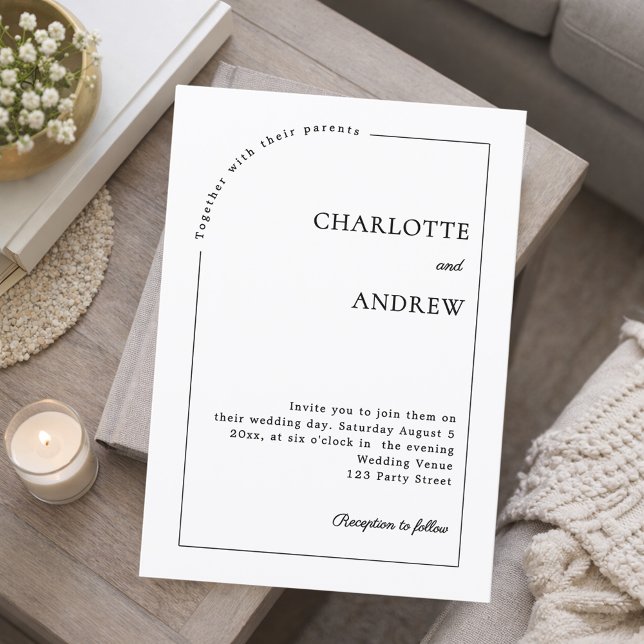 Convite Casamento minimalista moderno preto e branco (Criador carregado)