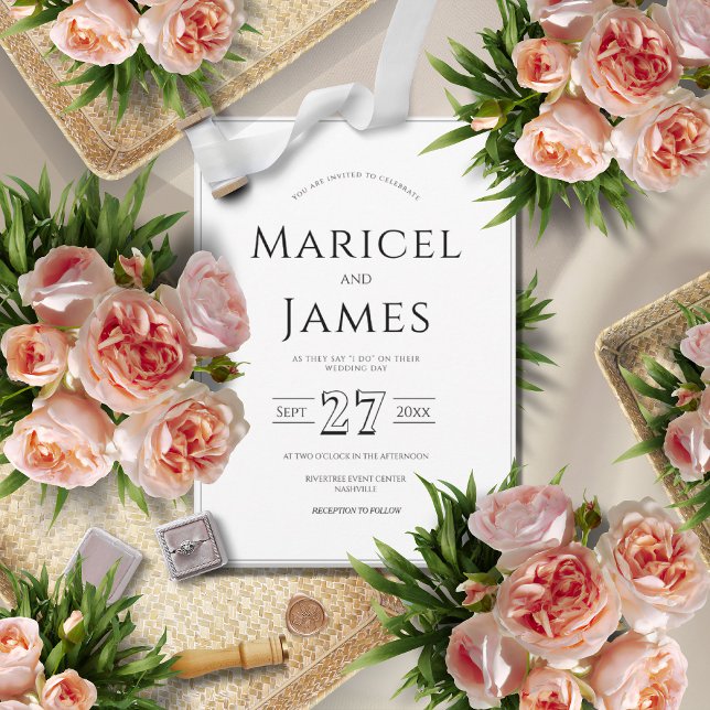 Convite Casamento Minimalista Moderno Preto e Branco (Criador carregado)