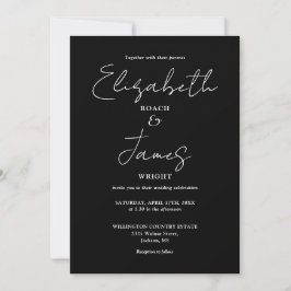 Convite Casamento Minimalista Moderno Preto e Branco com R