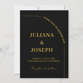 Convite Casamento Minimalista Moderno Preto e Dourado