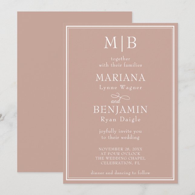 Convite Casamento Minimalista Moderno Rosa (Frente/Verso)
