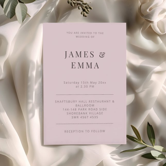 Convite Casamento Minimalista Moderno Rosa Desbotado (Criador carregado)