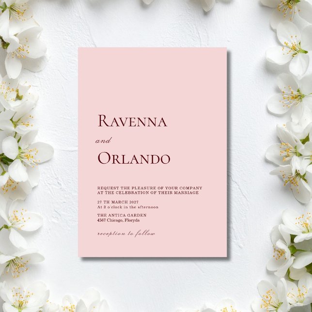 Convite Casamento Minimalista Moderno Rosa e Borgonha (Criador carregado)
