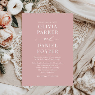 Convite Casamento Minimalista Moderno Rosa Elegante