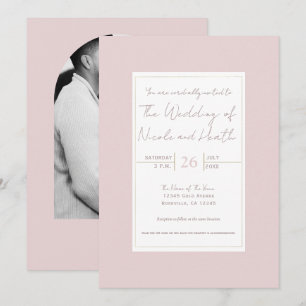 Convite Casamento Minimalista Moderno Rosa Ostra e Dourado