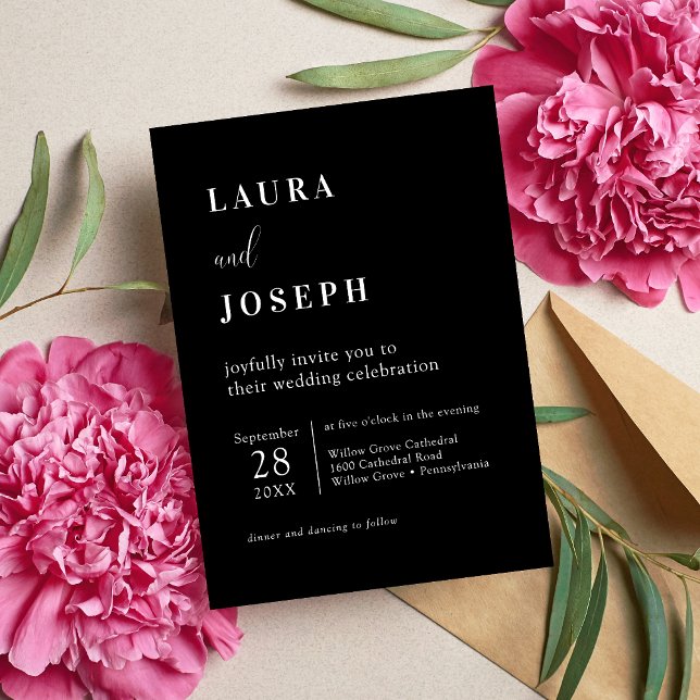Convite Casamento Minimalista Moderno Simples Preto (Black simple modern minimalist wedding invitation sets a bold, elegant tone for your ceremony.)