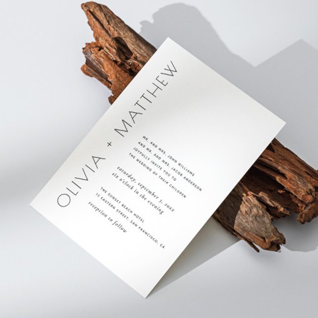Convite Casamento minimalista moderno simples preto e bran (Criador carregado)