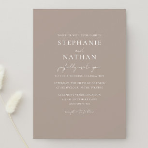 Convite Casamento Minimalista Moderno Taupe