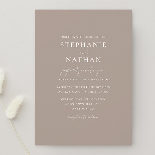 Convite Casamento Minimalista Moderno Taupe (Criador carregado)
