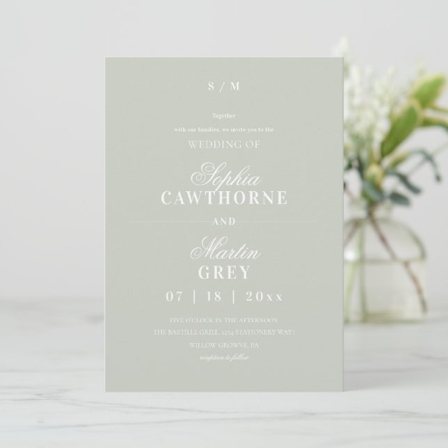 Convite Casamento Minimalista Moderno⎮Verde Salvia (Em pé/Frente)
