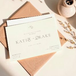 Convite Casamento Minimalista Monograma Creme Marfim Scrip