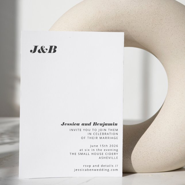 Convite Casamento Minimalista Monograma Preto Branco Elega (Criador carregado)