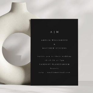 Convite Casamento Minimalista Monograma Preto Branco Moder
