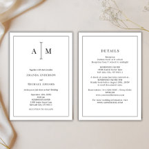 Casamento Minimalista Monograma Preto e Branco Tud