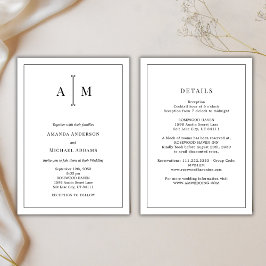 Convite Casamento Minimalista Monograma Preto e Branco Tud