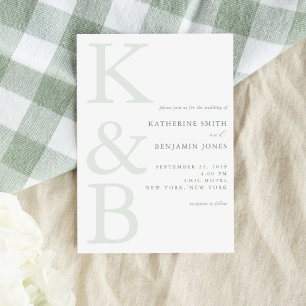 Convite Casamento Minimalista Monograma Verde Salvia Moder