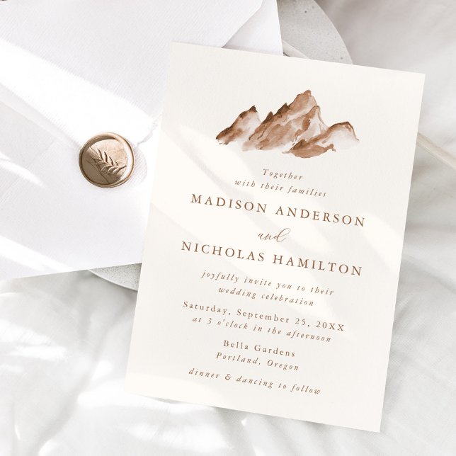 Convite Casamento Minimalista na Montanha Marrom (Criador carregado)