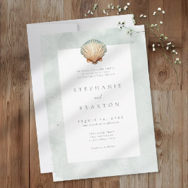 Convite Casamento Minimalista na Praia com Aquarela de Con