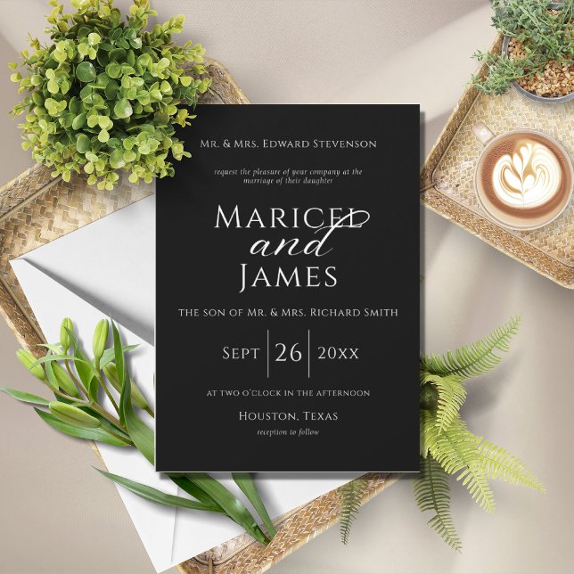 Convite Casamento Minimalista Negro e Branco Moderno (Criador carregado)