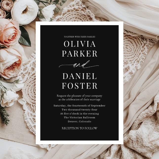 Convite Casamento Minimalista Negro Elegante Clássico (Criador carregado)
