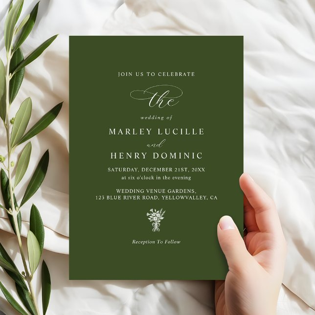 Convite Casamento Minimalista Oliva Verde Simples Chic (Criador carregado)