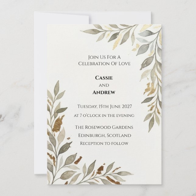 Convite Casamento Minimalista Olive Branch (Frente)