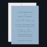 Convite Casamento Minimalista Pó Azul<br><div class="desc">Os detalhes do casamento são exibidos em texto azul escuro sobre fundo de pó sólido. A parte de trás do convite está o fundo azul em pó e o texto azul escuro com o sobrenome ou o texto personalizado junto com a data do casamento.</div>