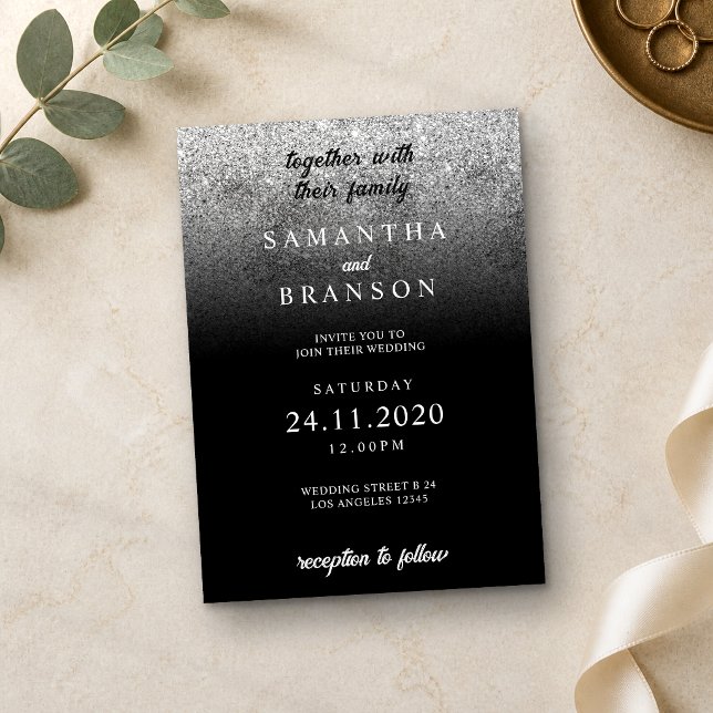 Convite Casamento Minimalista Prata Brilhante (Criador carregado)