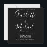 Convite Casamento Minimalista Preto-Branco<br><div class="desc">Com nomes elegantes de estilo de assinatura,  este convite de casamento a preto e branco na moda pode ser personalizado com os detalhes do seu casamento na tipografia moderna. Projetado por Thisnotme©</div>