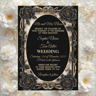 Convite Casamento Minimalista Preto Branco Monocromático M