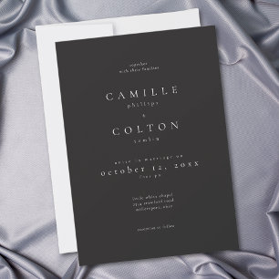 Convite Casamento Minimalista Preto Carvão Elegante