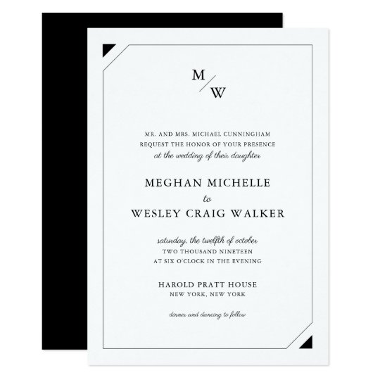 Convite Casamento Minimalista Preto Do Monograma Zazzle Com Br Esse é o lema do casamento minimalista, que aposta em itens simples para criar um visual único. zazzle