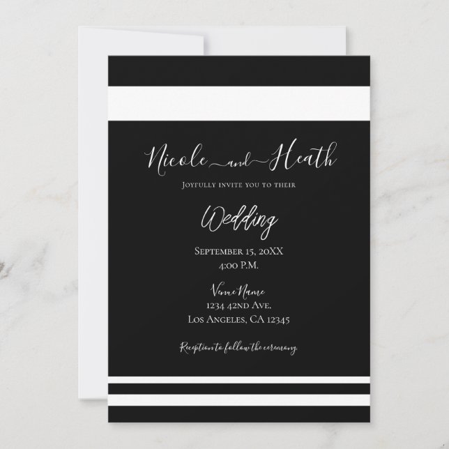 Convite Casamento Minimalista Preto e Branco Chic Minimali (Frente)