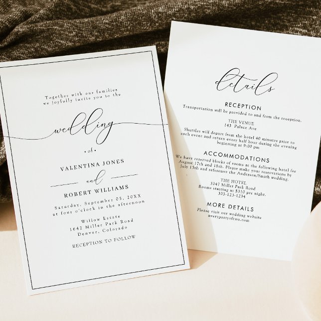 Convite Casamento Minimalista Preto e Branco Clássico (Criador carregado)
